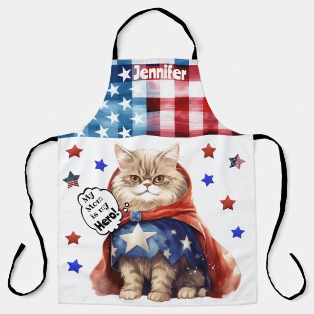 Adorable Cat Super Hero Mom All-Over Print Apron (Front)