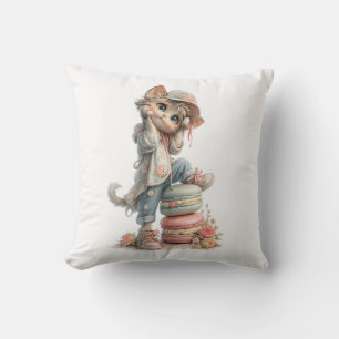 Adorable Cat & Sweets Home Decor Throw Pillow