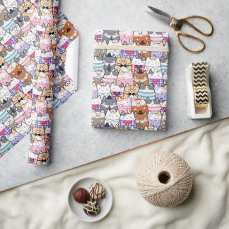 Adorable Cat-Themed Doodle Wrapping Paper