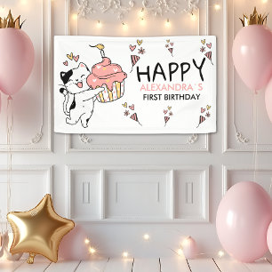 Adorable Cat-Themed First Girl Birthday Banner
