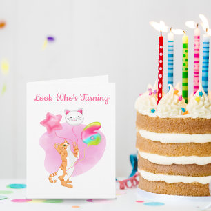 Adorable Cat With 6th Birthday Balloons Card
