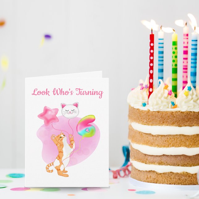 Adorable Cat With 6th Birthday Balloons Card (Creator Uploaded)