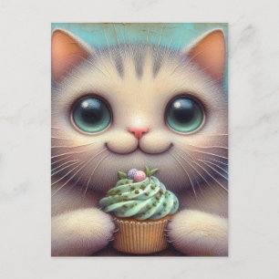 Adorable Cat with Catnip Cupcake Postcard