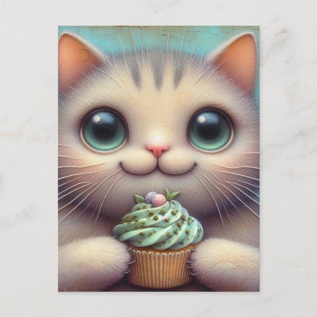 Adorable Cat with Catnip Cupcake Postcard (Front)