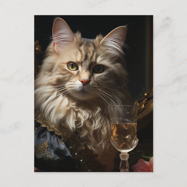 Adorable Cat With champagne Postcard (Front)