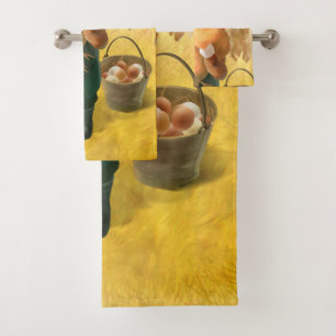 Adorable Cat with Hen on Farm Bath Towel Set