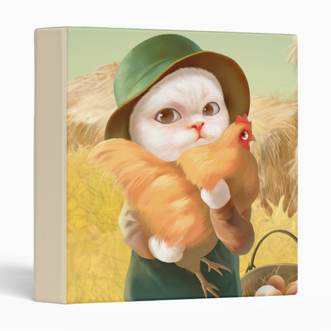 Adorable Cat with Hen on Farm Binder (Front/Spine)