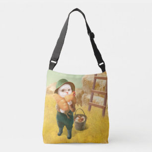 Adorable Cat with Hen on Farm Crossbody Bag