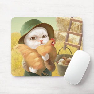Adorable Cat with Hen on Farm Mouse Pad