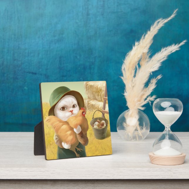 Adorable Cat with Hen on Farm Plaque (Insitu)
