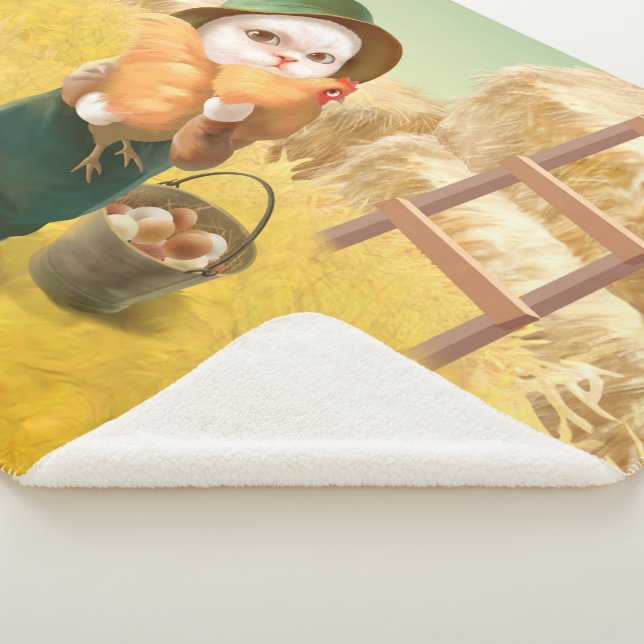Adorable Cat with Hen on Farm Sherpa Blanket (3/4)