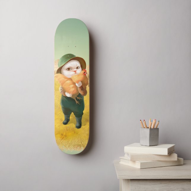 Adorable Cat with Hen on Farm Skateboard (Wall Art)