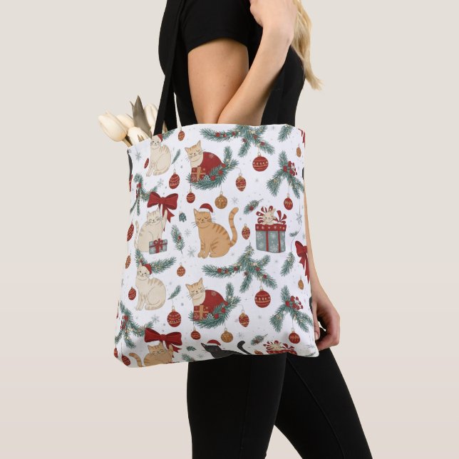 Adorable Cats and Christmas Pattern Tote Bag (De près)
