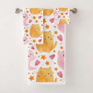 Adorable Cats and Ghosts Pattern Bath Towel Set