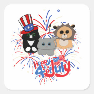 Adorable Cats Happy 4th of July Square Sticker