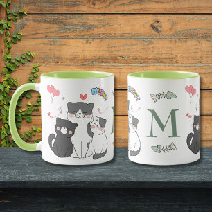 Adorable Cats Meow Hearts Themed Monogram  Mug