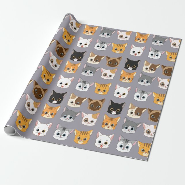 Adorable Cats Wrapping Paper (Unrolled)