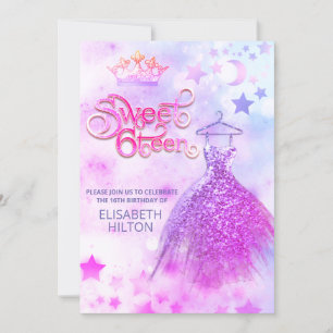Adorable Celestial moon and stars  sweet sixteen Invitation