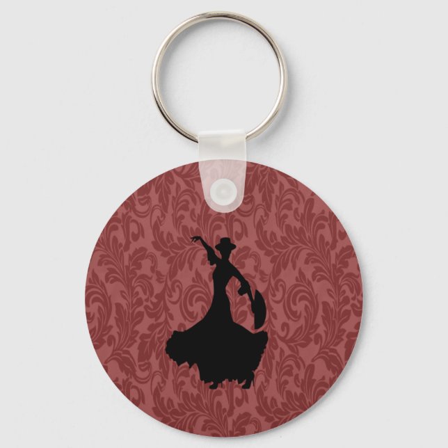 Adorable cheerful damask flamenco dancer keychain (Front)