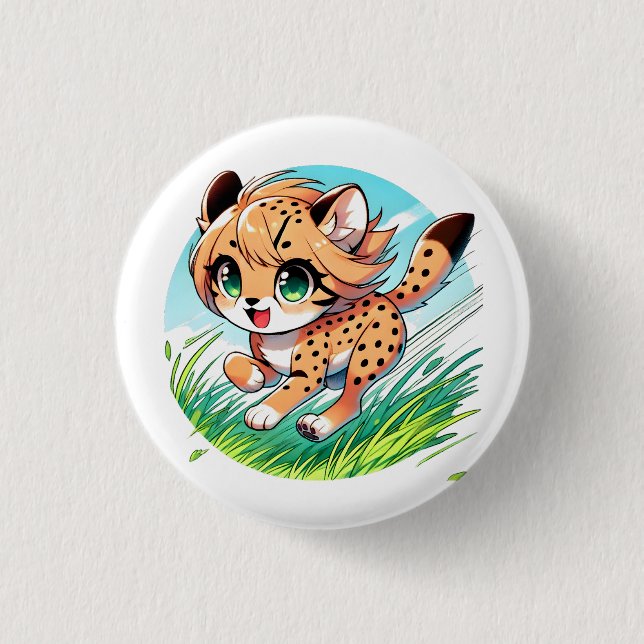 Adorable cheetah cub running playfully 1 inch round button (Front)