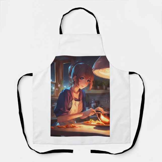 Adorable Chef Anime Apron - Cute Girl Cooking Fun" (Front)