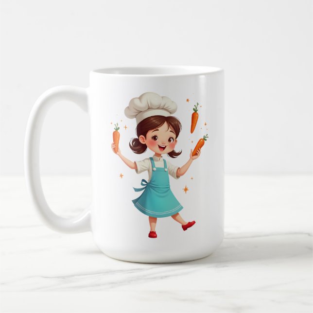 Adorable Chef Girl Mug with Carrots Design (Gauche)
