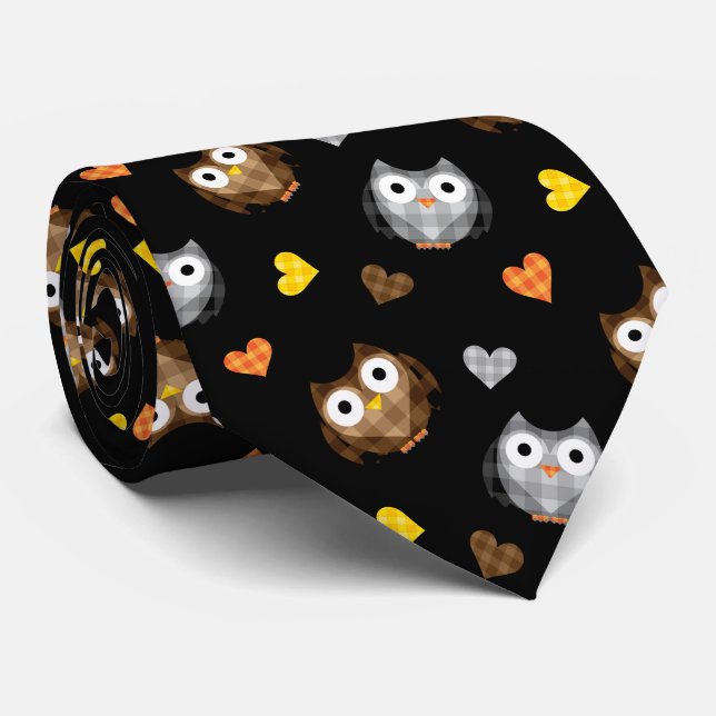 Adorable Chequered Hoot Owl Pattern Tie (Rolled)