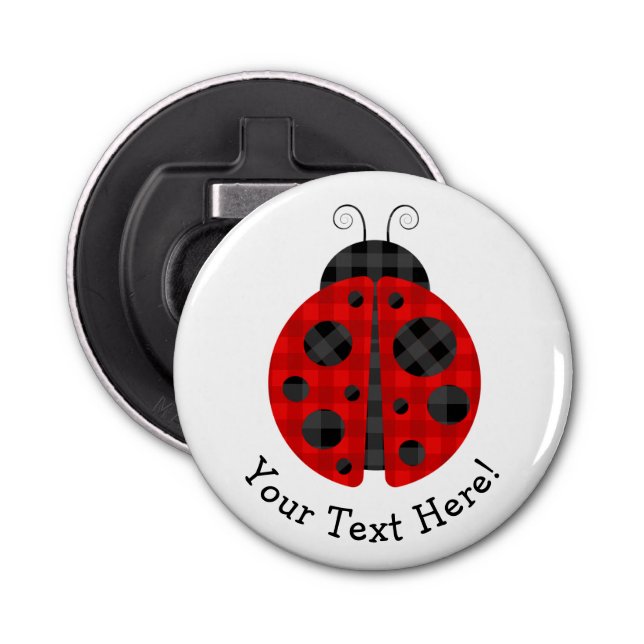 Adorable chequered plaid ladybug graphic icon bottle opener (Front)