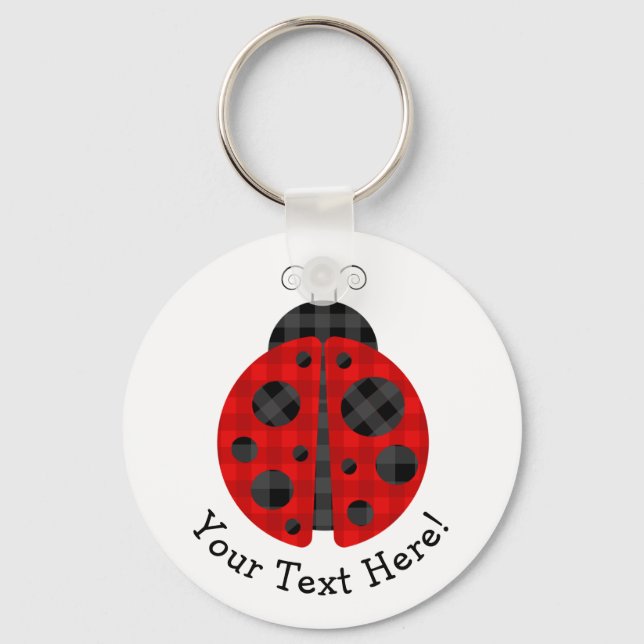 Adorable chequered plaid ladybug graphic icon keychain (Front)