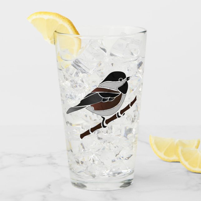 Adorable Chestnut Backed Chickadee Bird Glass (Front Ice)
