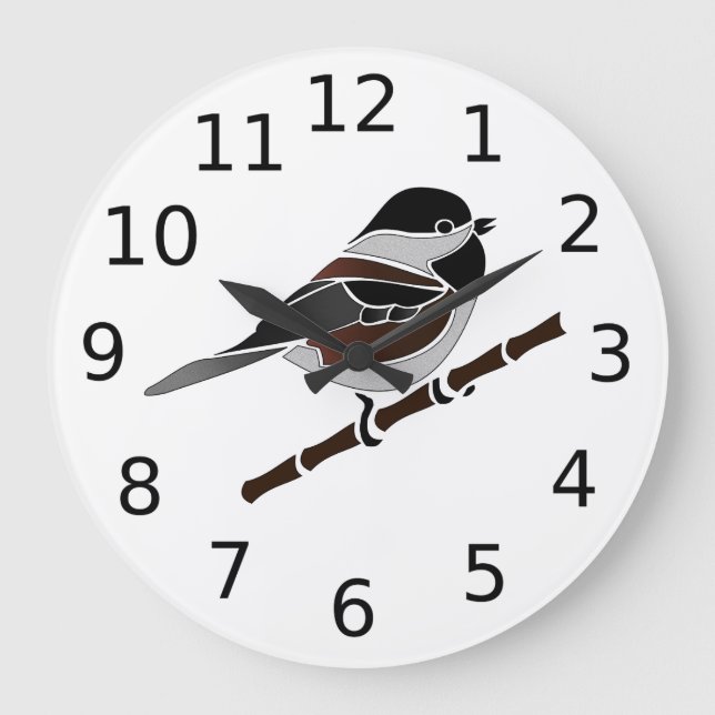 Adorable Chestnut Backed Chickadee Bird Large Clock (Front)