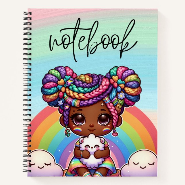 Adorable Chibi Girl with Rainbow braids Notebook (Front)