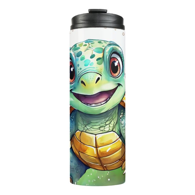 Adorable Chibi Sea Turtle Under the Sea  Thermal Tumbler (Front)