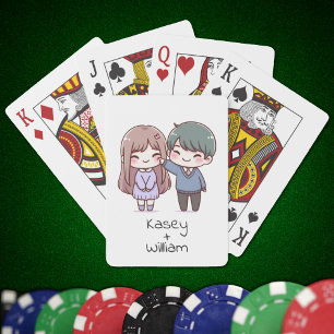 Adorable Chibi-Style Couple Personalized Playing Cards