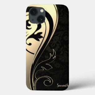 Adorable  Chic Gold, Black Paisley -Personalized iPhone 13 Case