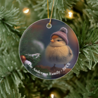 Adorable chick with a winter hat Custom  Ceramic Ornament