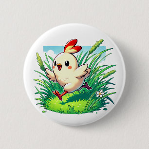 Adorable chicken running happily 2 inch round button