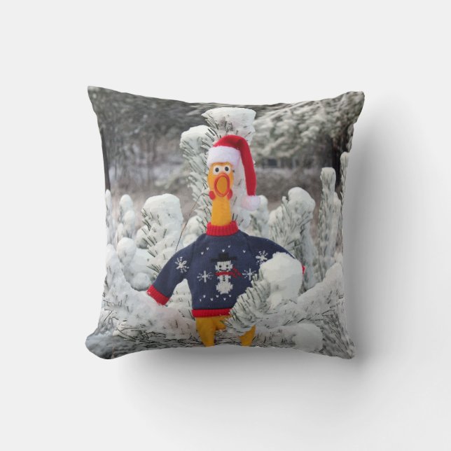 Adorable Chicken Winter Christmas Pillow! Throw Pillow (Front)