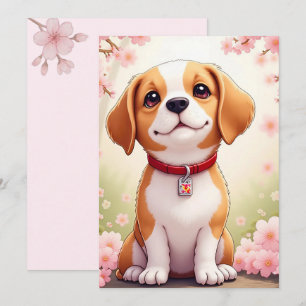 Adorable chien et fleurs Carte de vacances plat