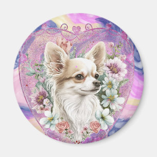 Adorable Chihuahua with flowers pink theme  Magnet