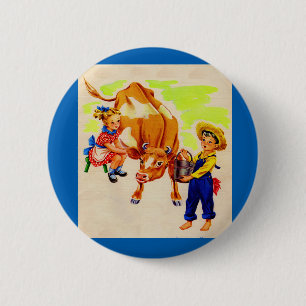 adorable children with adorable cow 2 inch round button
