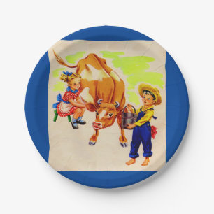 adorable children with adorable cow paper plate