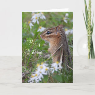 Adorable Chipmunk in flowers Birthday Holiday Card