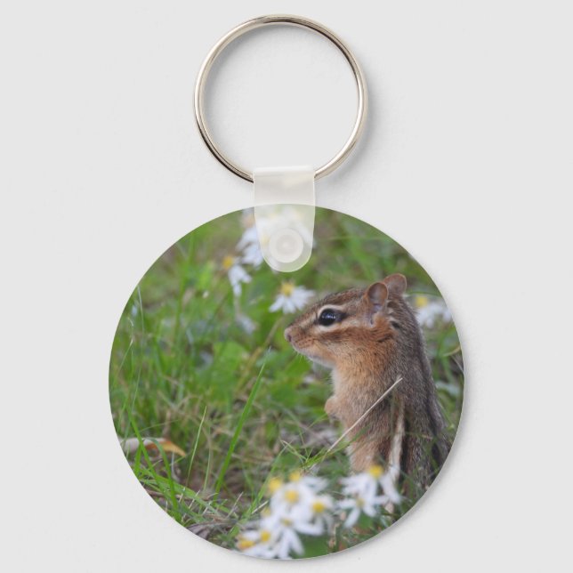 Adorable Chipmunk in flowers  Keychain (Front)