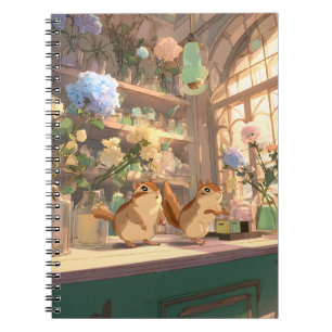 Adorable Chipmunks in Sunlit Floral Shop Art Notebook