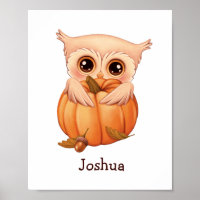 Adorable Chouette Bébé Automne Avec Nom Poster