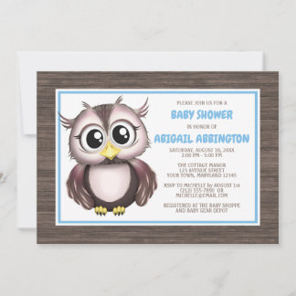 Adorable Chouette Brown Bleue Invitations de douch