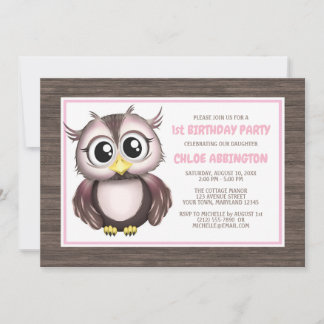 Adorable Chouette Brown rose Invitations d'anniver