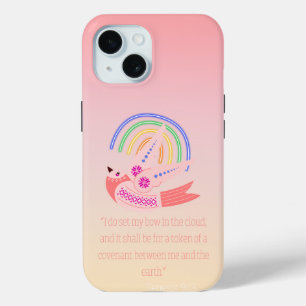Adorable Christian Folk Dove Colourful Boho Rainbo iPhone 15 Case