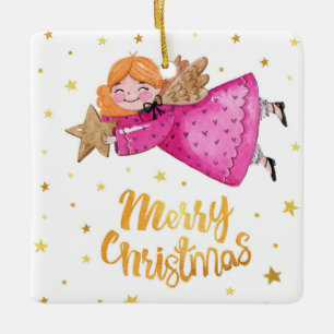 Adorable Christmas Angel Ceramic Ornament